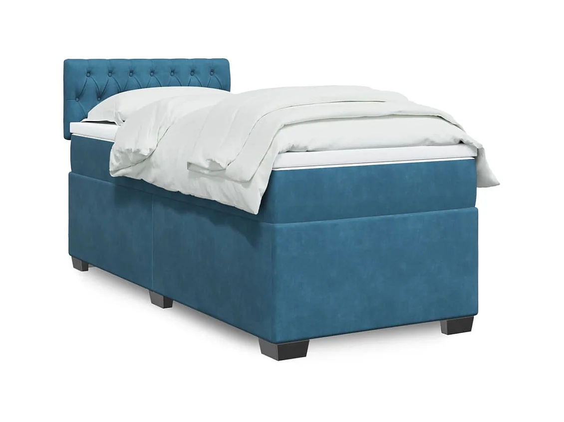 Sommier à lattes de lit avec matelas bleu 90x200 cm velours