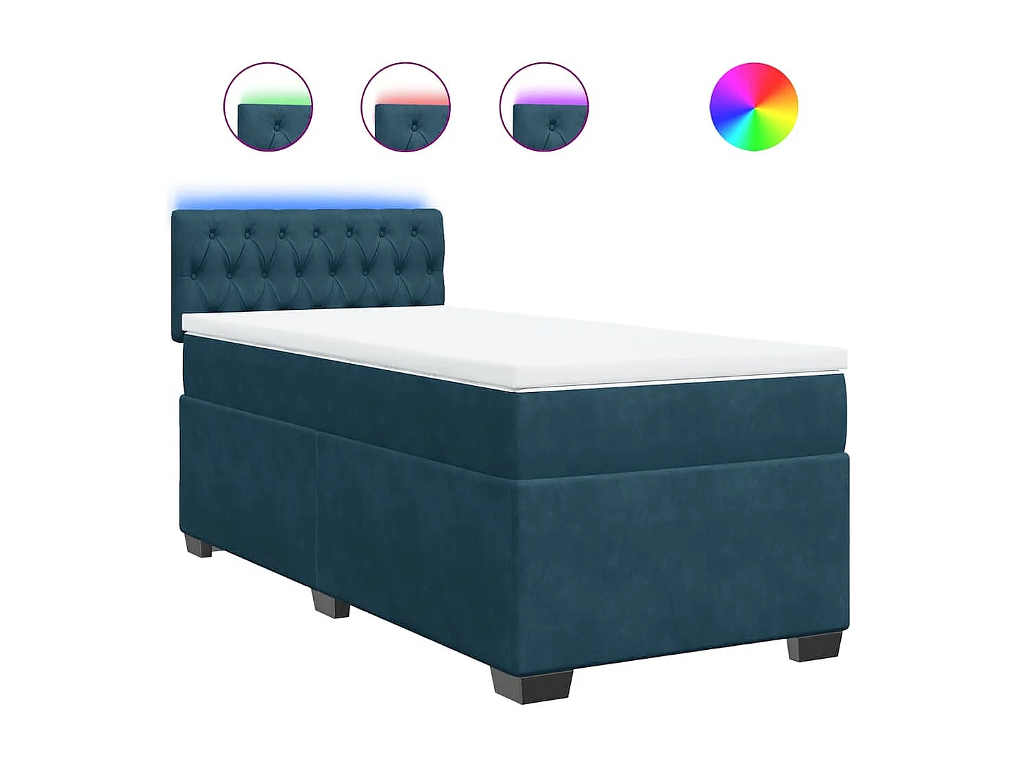 Cama box spring con colchón terciopelo azul 90x200 cm