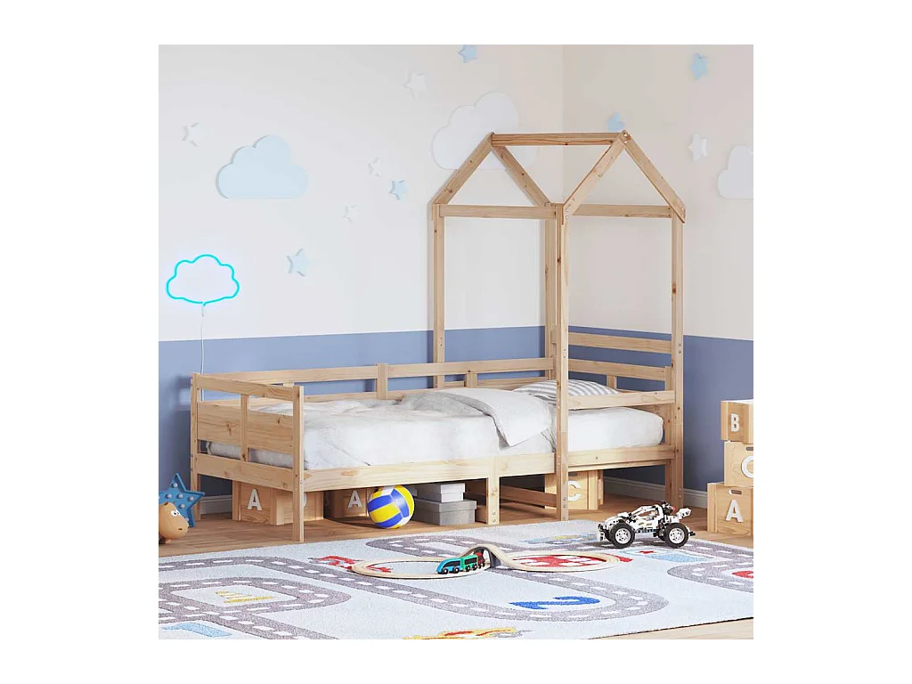 Sofá cama con techo madera maciza de pino 90x190 cm