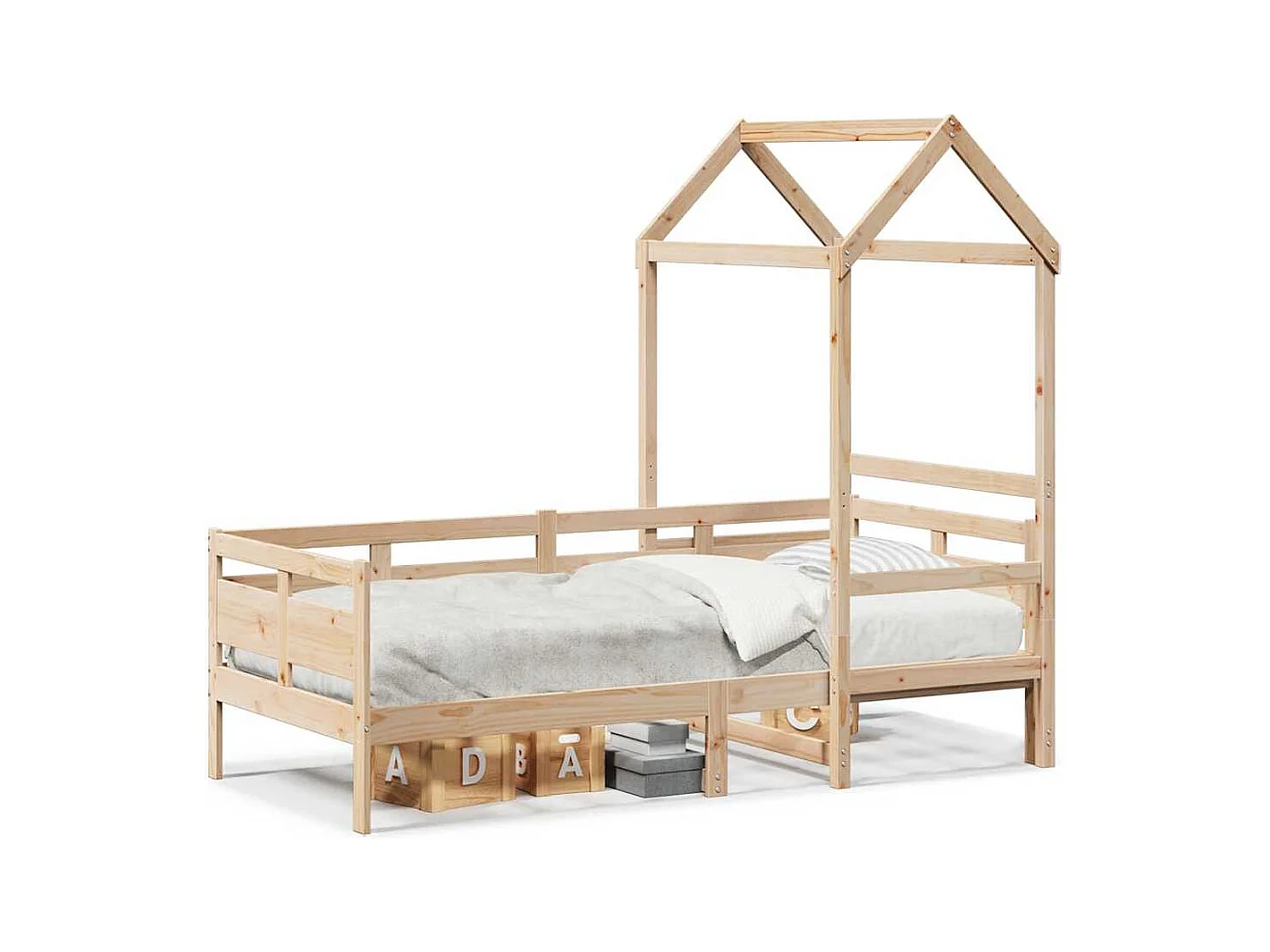 Sofá cama con techo madera maciza de pino 90x190 cm