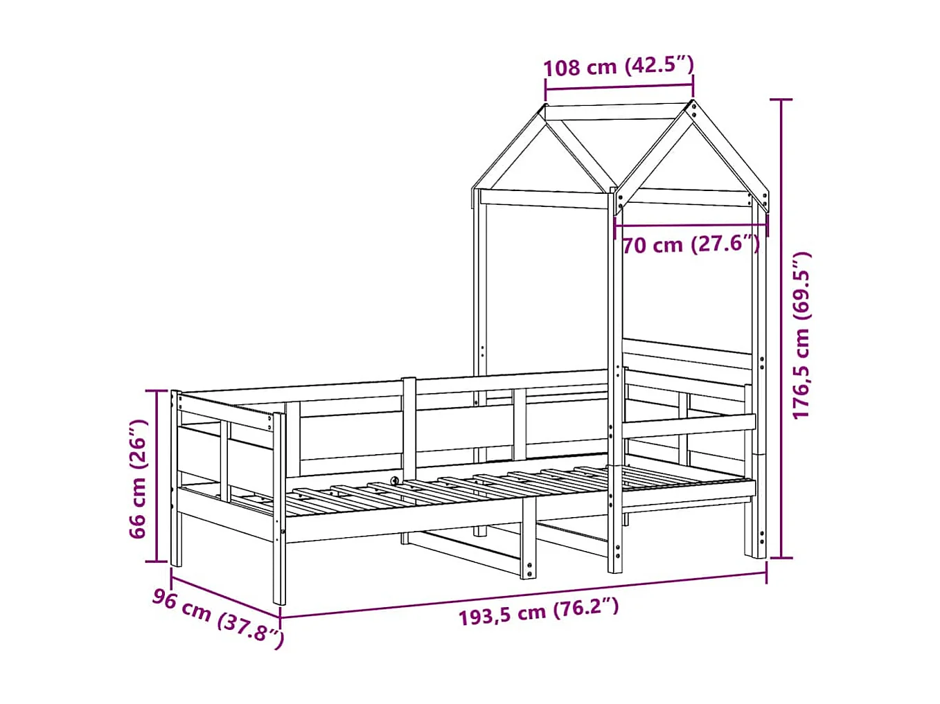 Slaapbank met huisje 90x190 cm massief grenenhout