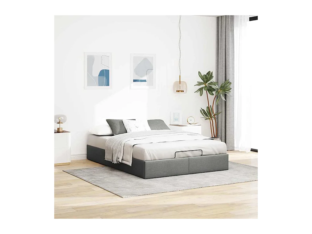 Cadre de lit ottoman sans matelas gris foncé 140x200 cm tissu
