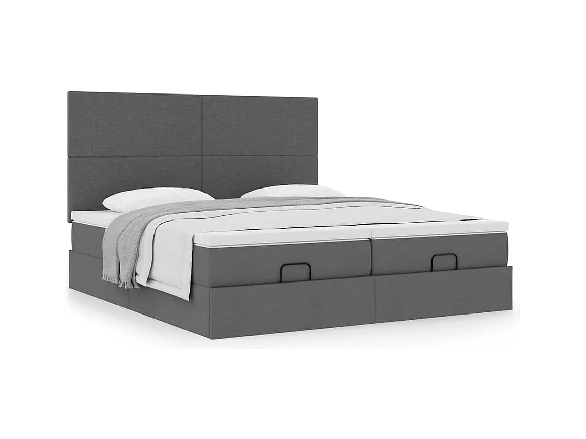 Cadre de lit ottoman avec matelas gris foncé 180x200cm tissu