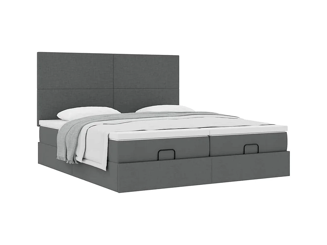 Cadre de lit ottoman avec matelas gris foncé 180x200cm tissu