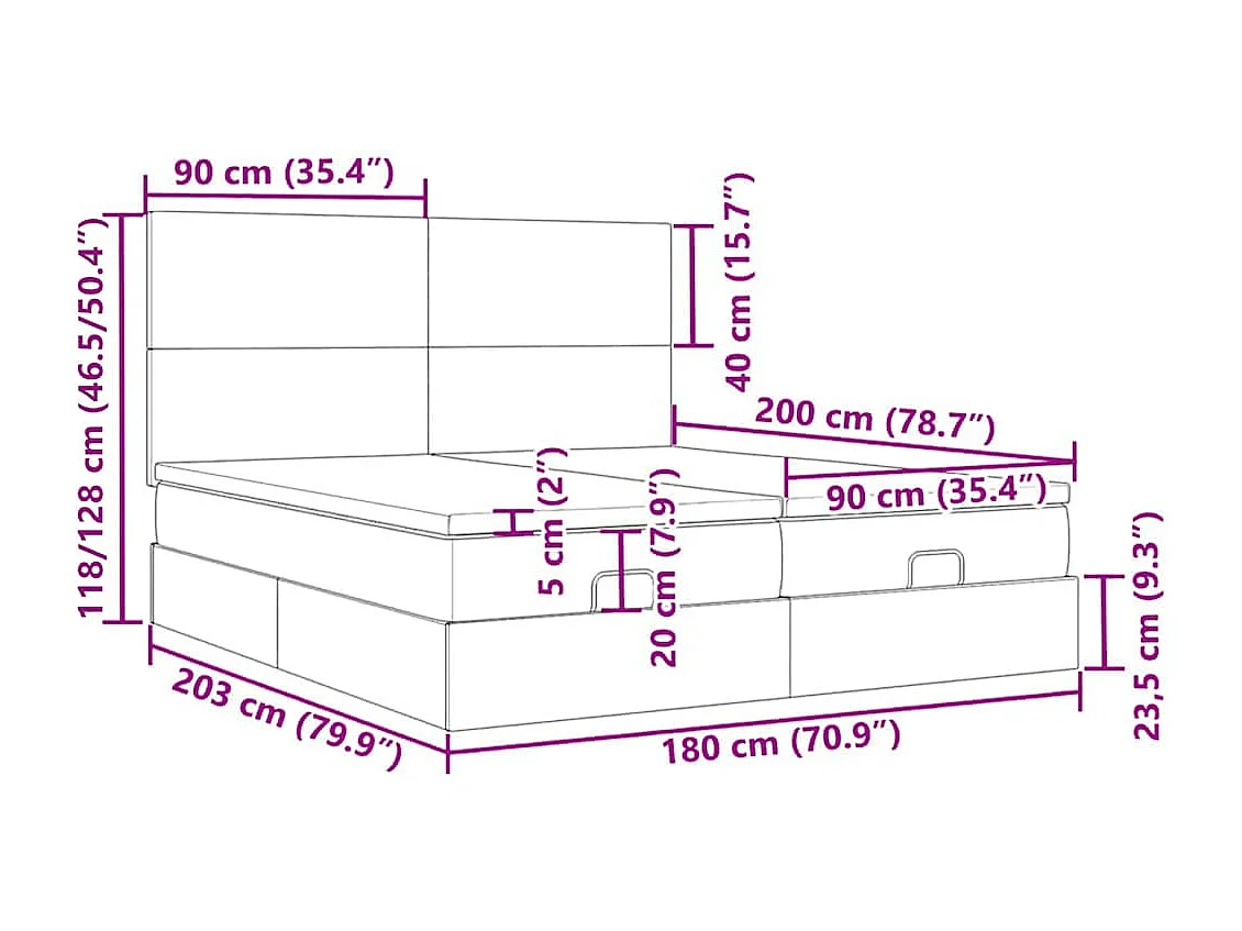 Cadre de lit ottoman avec matelas gris foncé 180x200cm tissu