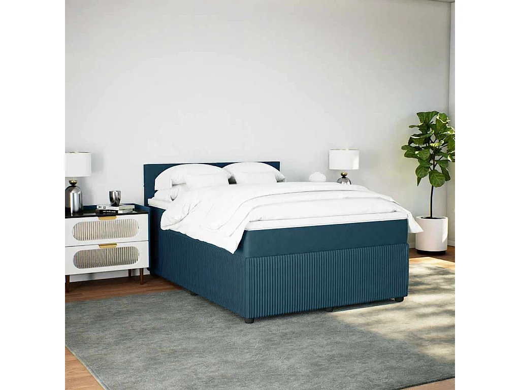 Giroletto a Molle con Materasso Blu 140x200 cm in Velluto