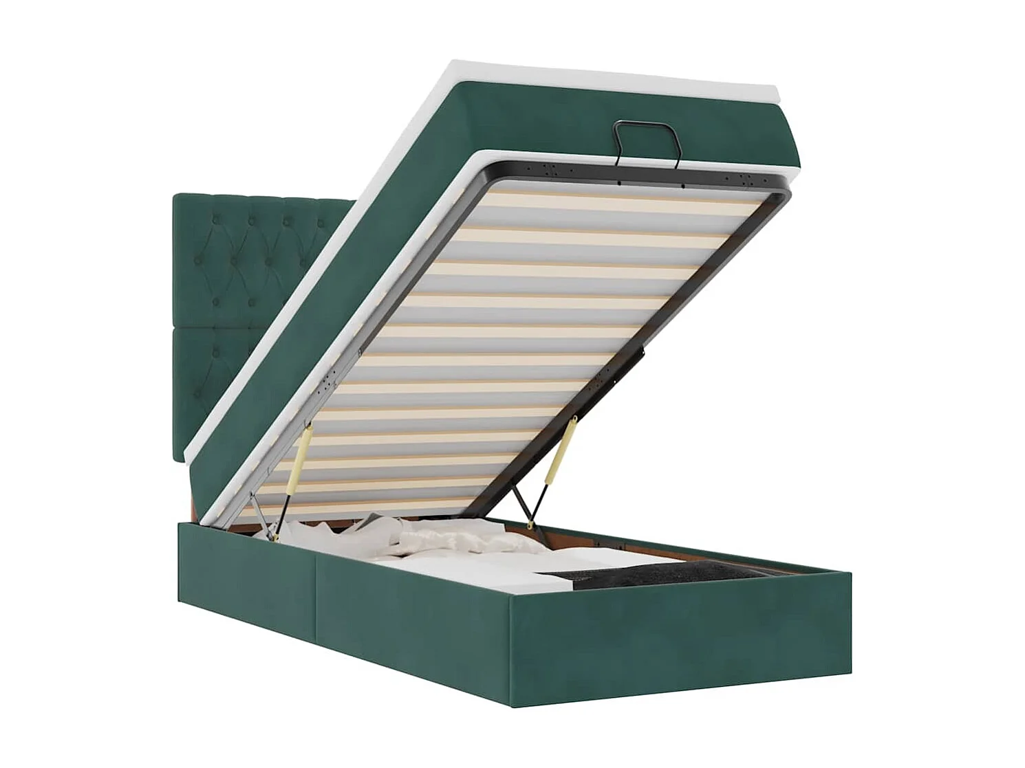 Ottoman-Bett mit Matratzen & LEDs Dunkelgrün 90x200 cm Samt