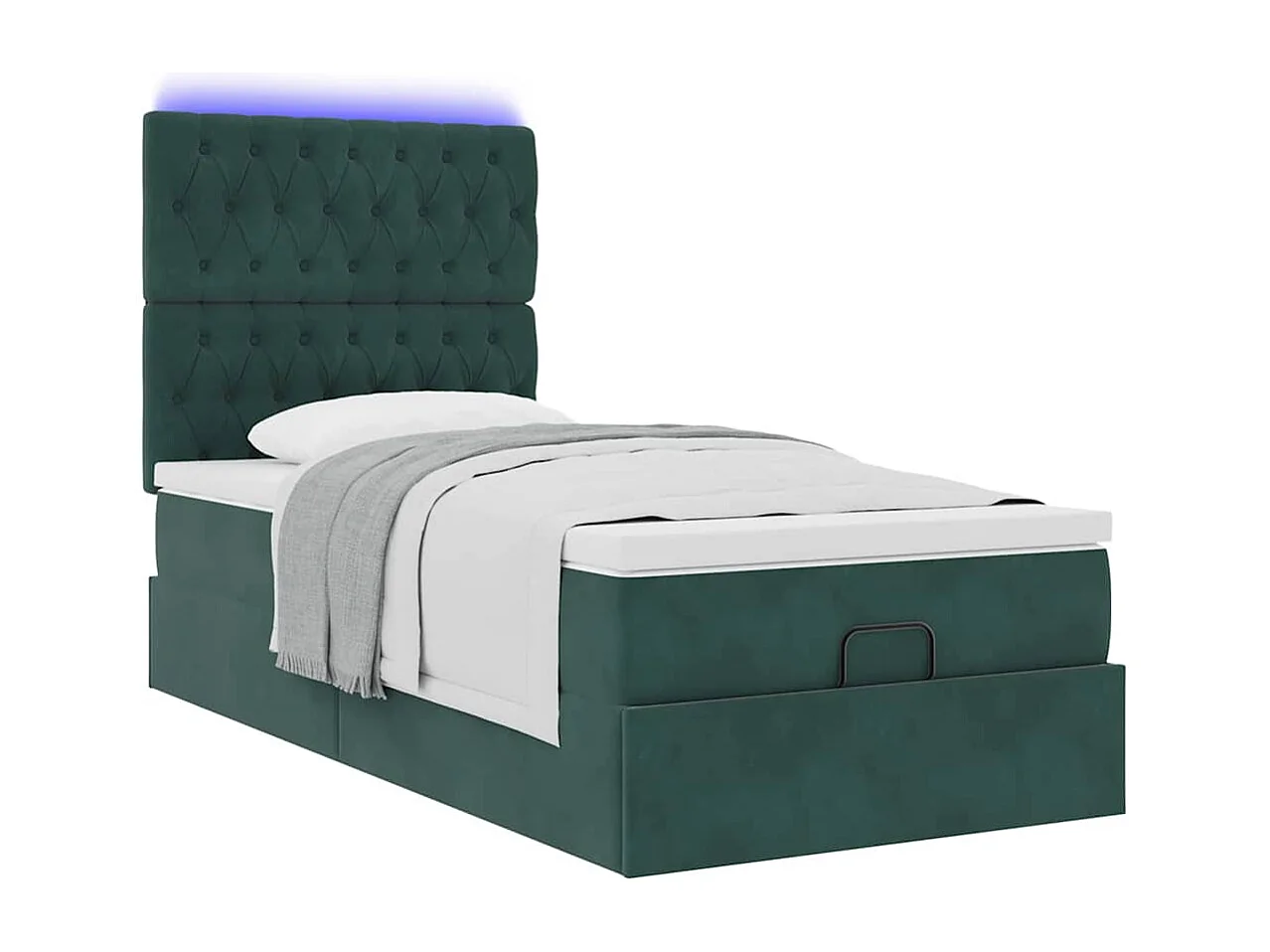 Ottoman-Bett mit Matratzen & LEDs Dunkelgrün 90x200 cm Samt