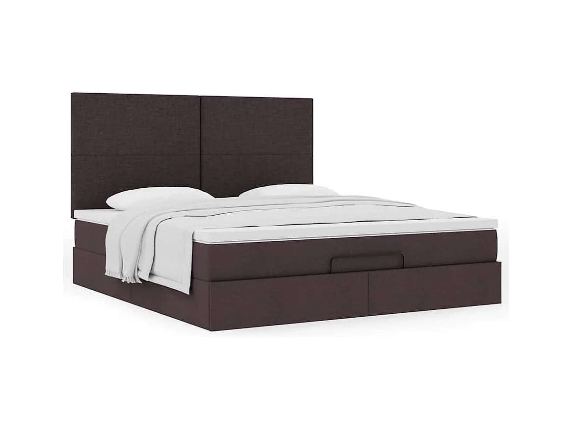 Cadre de lit ottoman avec matelas marron foncé 180x200 cm tissu