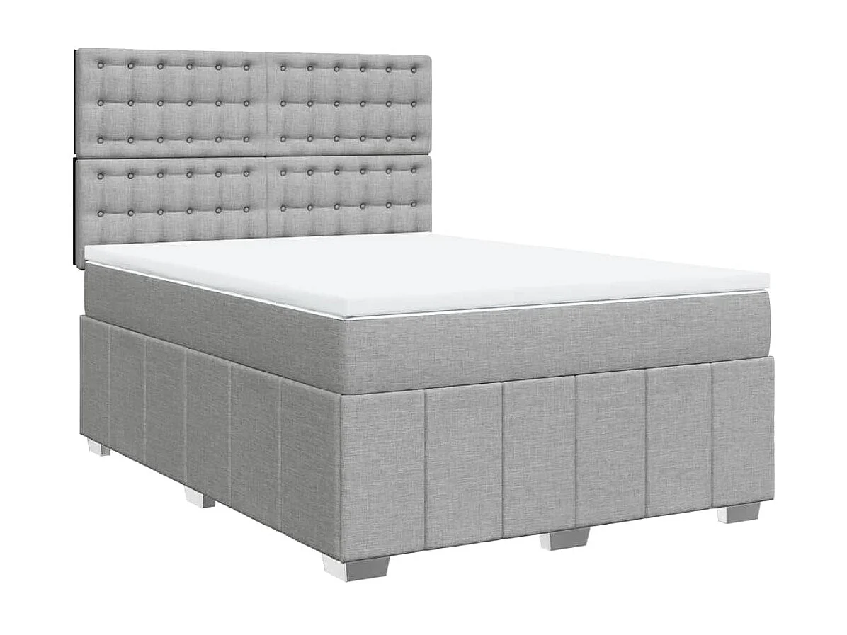 Cama box spring con colchón tela gris claro 140x200 cm