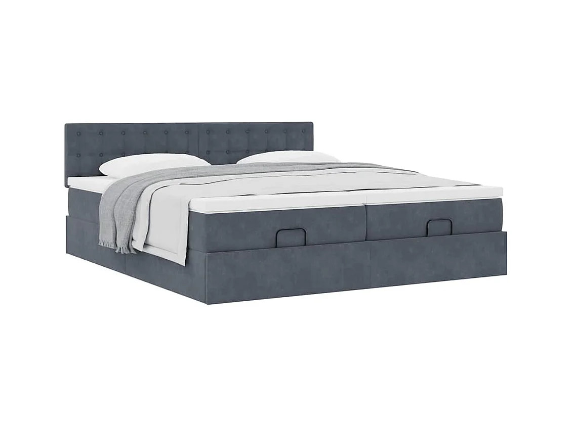 Cadre de lit ottoman avec matelas gris foncé 180x200cm velours