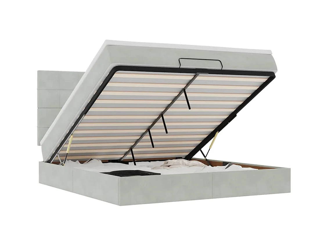 Ottoman bed met matrassen en LED's 160x200cm fluweel lichtgrijs