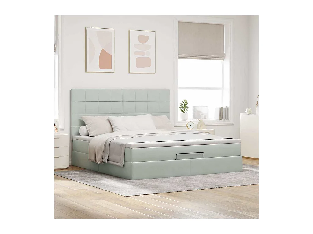 Ottoman bed met matrassen en LED's 160x200cm fluweel lichtgrijs
