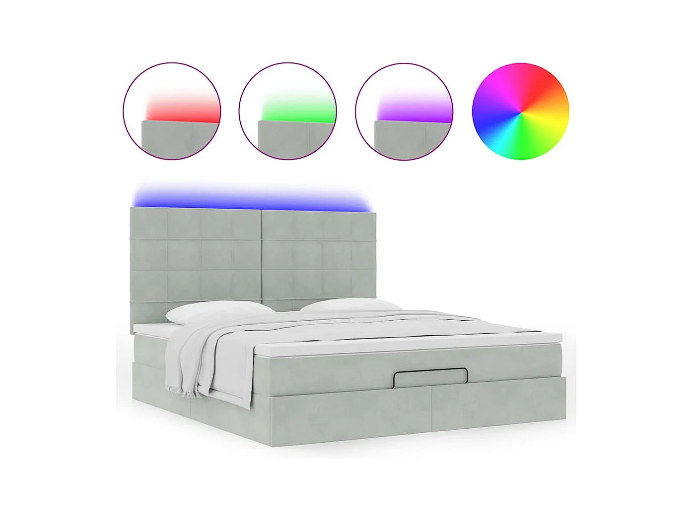 Ottoman bed met matrassen en LED's 160x200cm fluweel lichtgrijs