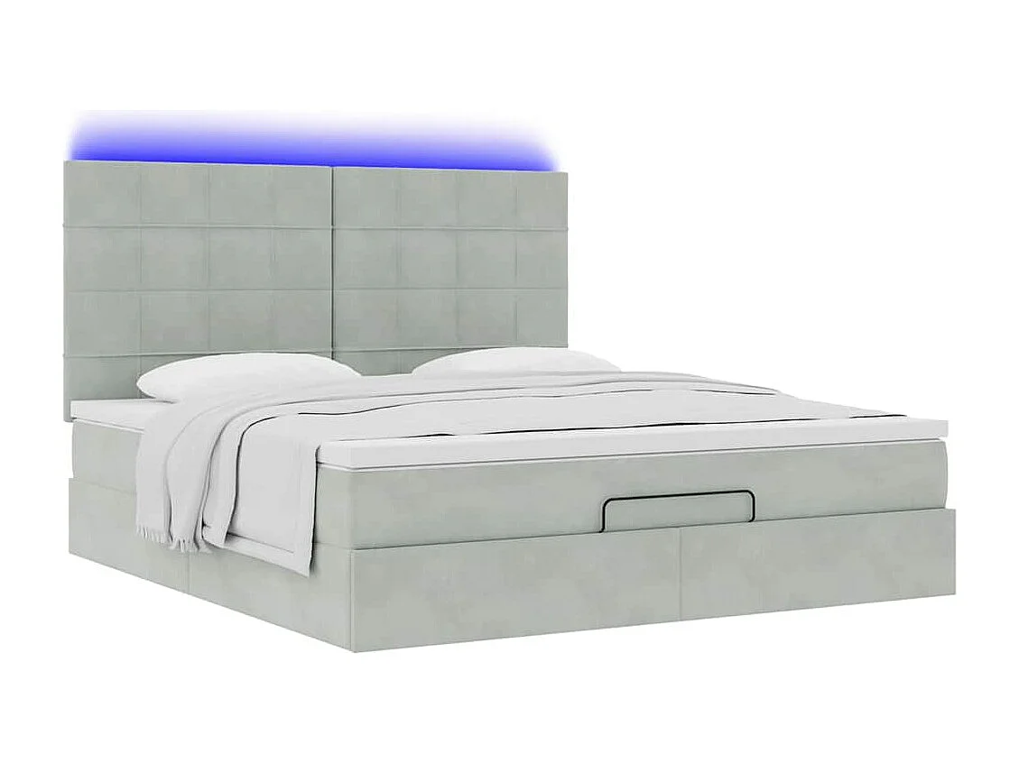Ottoman bed met matrassen en LED's 160x200cm fluweel lichtgrijs