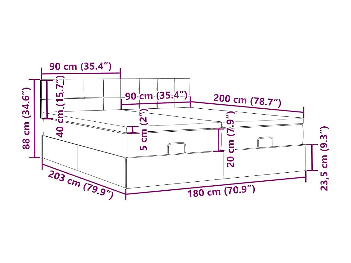 Ottoman bed met matrassen en LED's 180x200cm stof donkerbruin