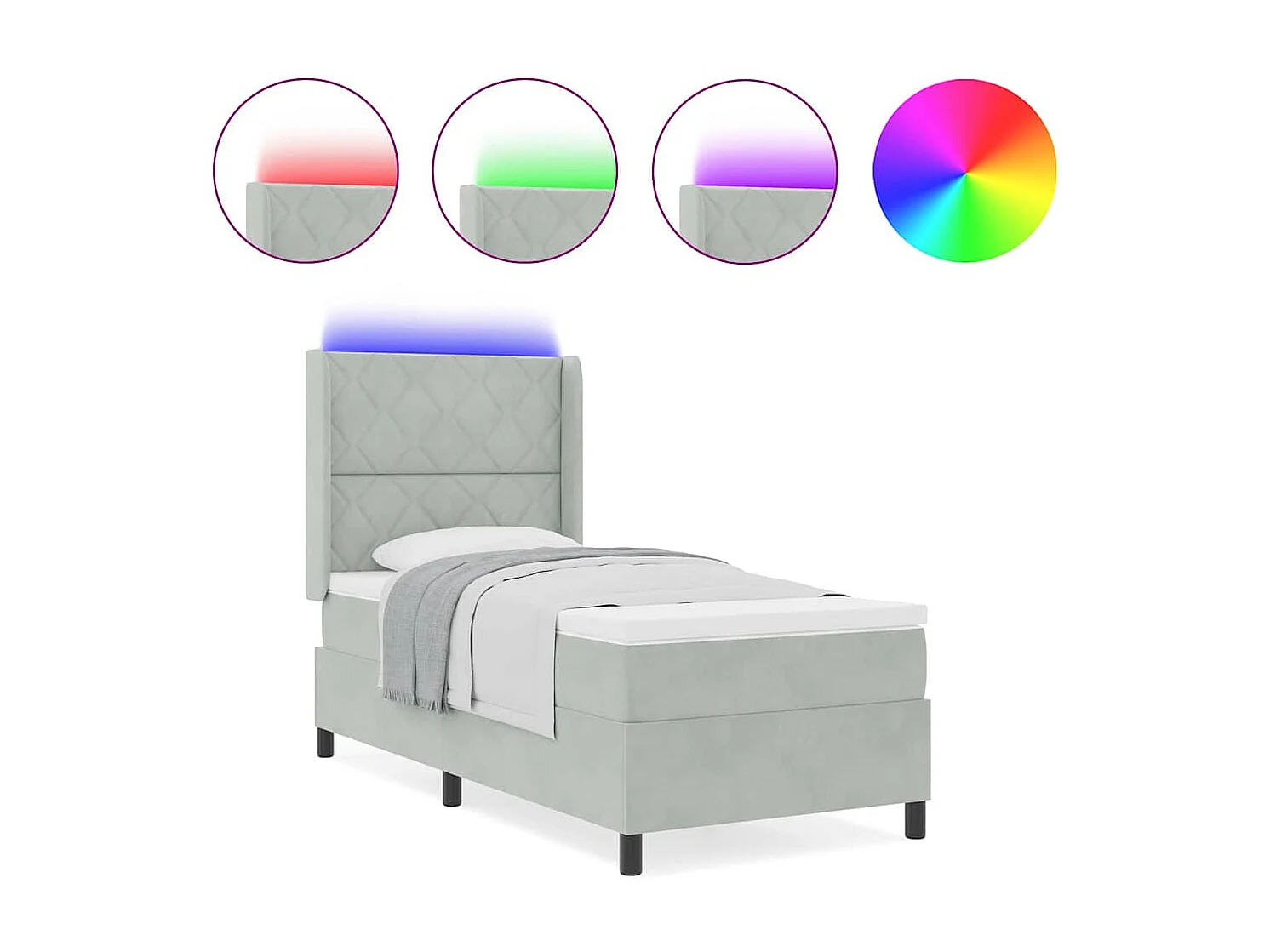 Letto con Box Springs LED e Materasso Grigio chiaro 90 x 190 cm