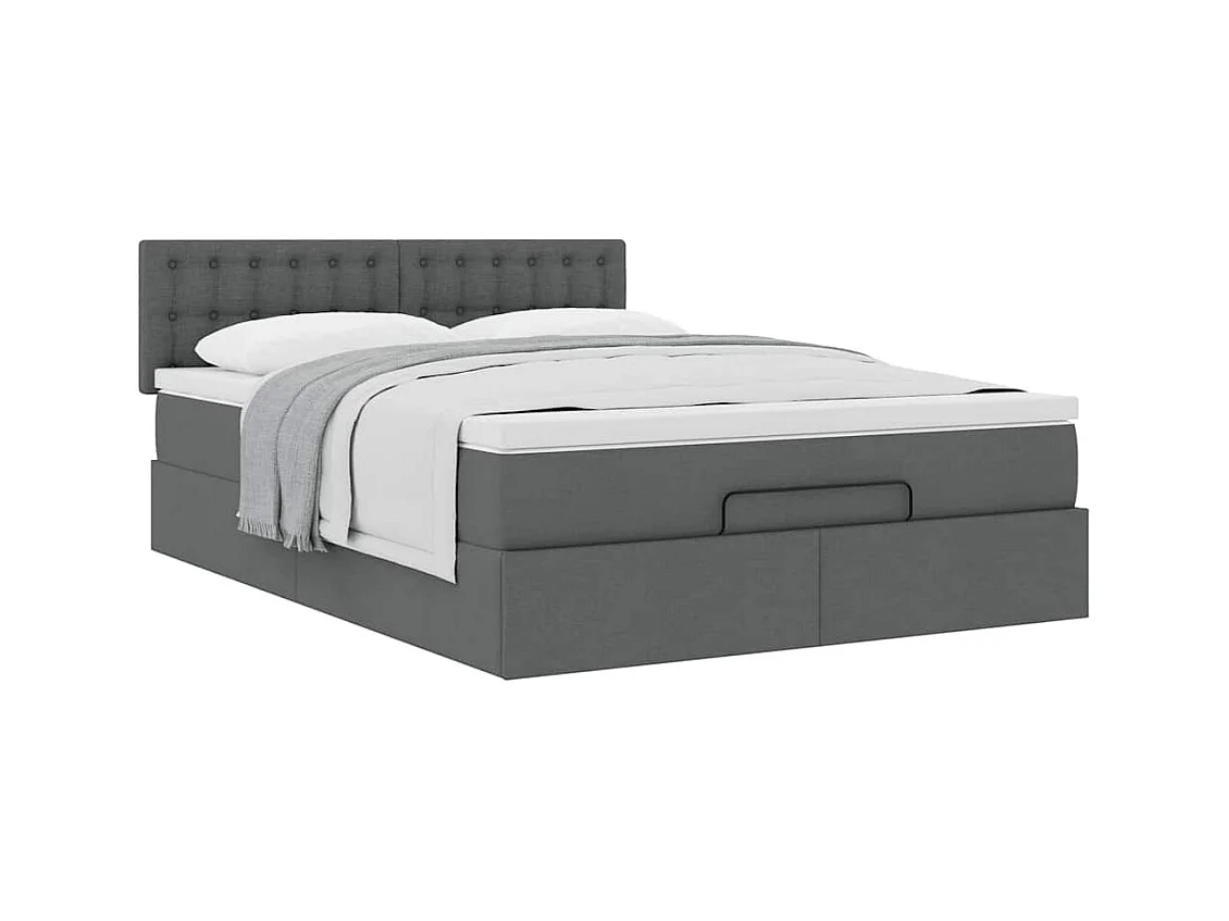 Lit ottoman avec matelas gris foncé 140x190 cm tissu