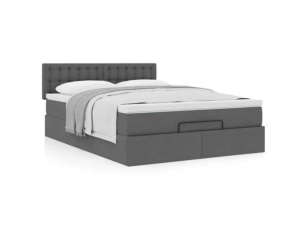 Lit ottoman avec matelas gris foncé 140x190 cm tissu