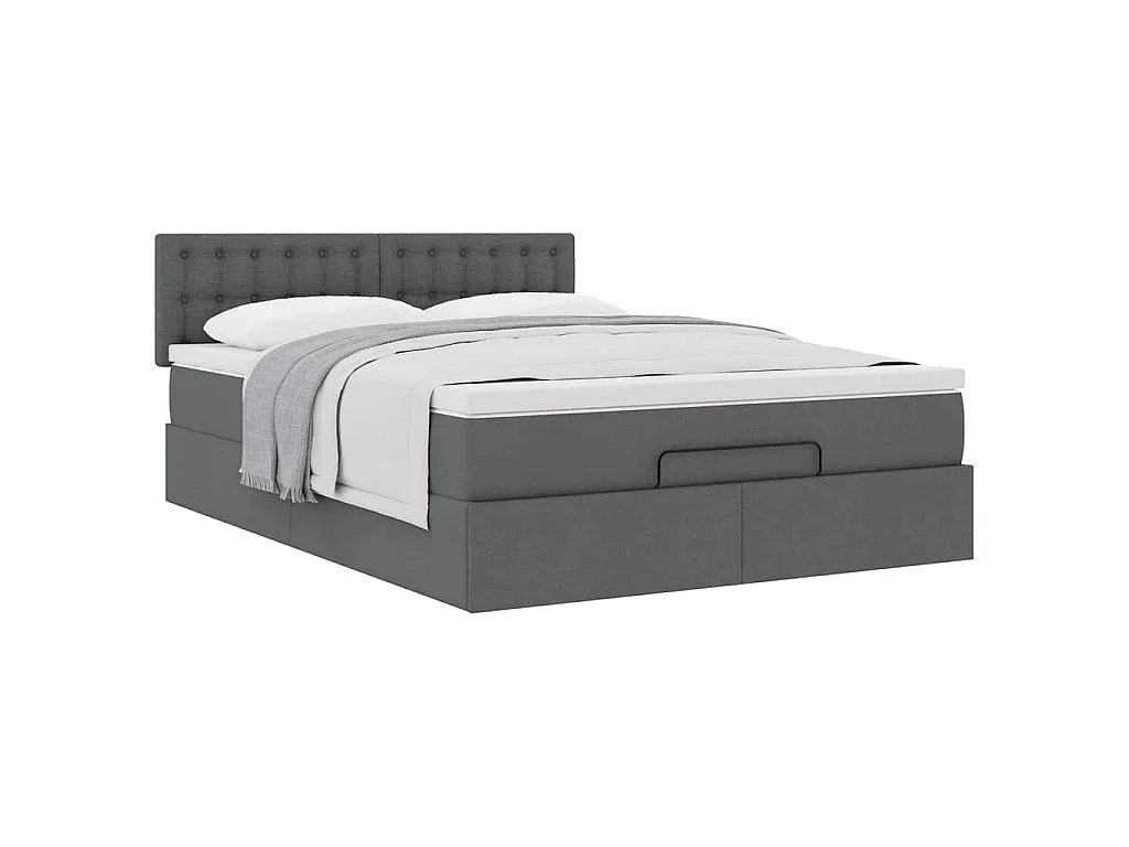 Lit ottoman avec matelas gris foncé 140x190 cm tissu
