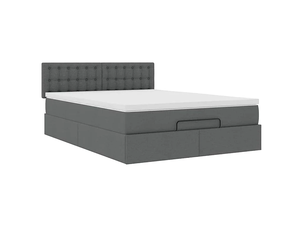 Lit ottoman avec matelas gris foncé 140x190 cm tissu