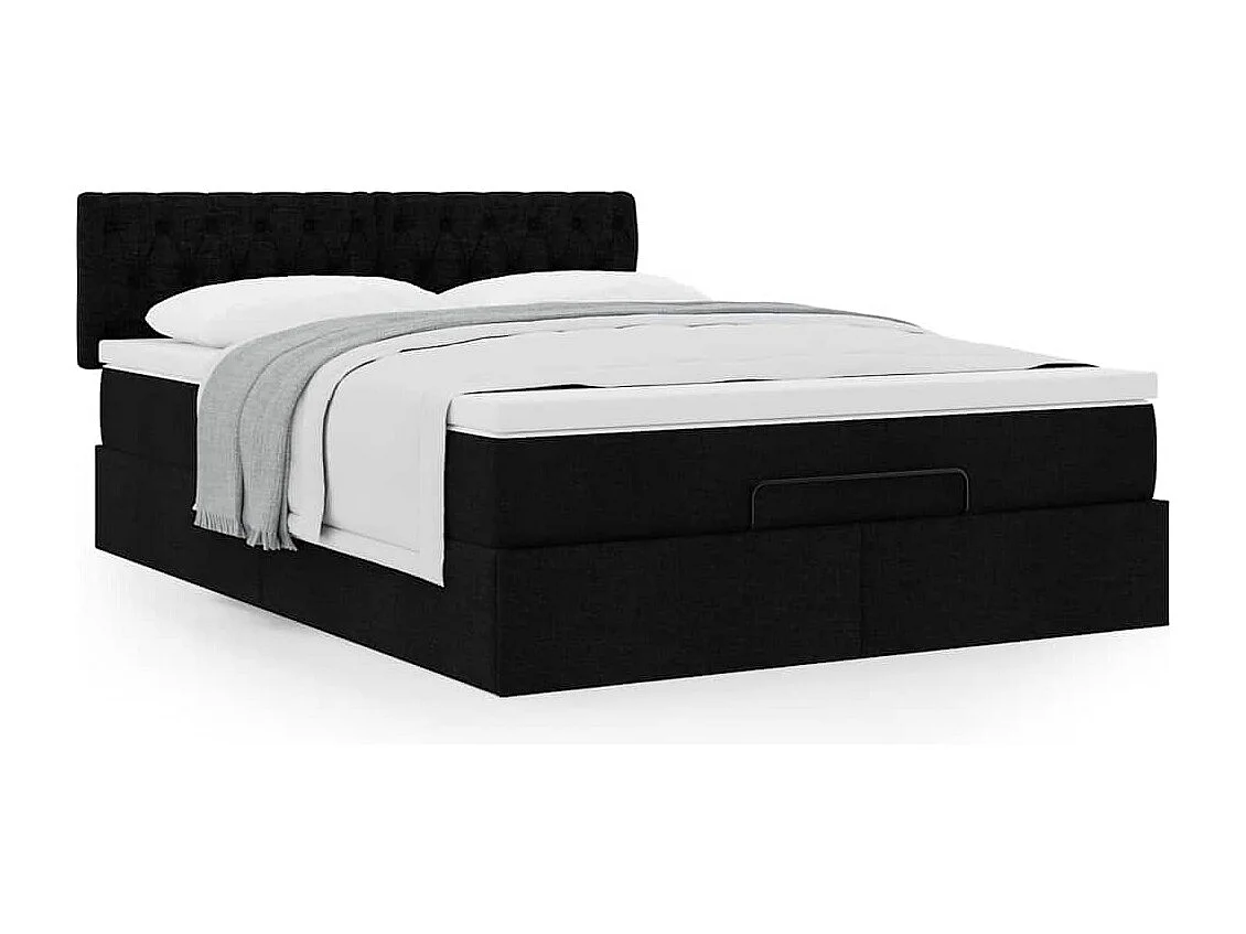 Cama otomana com colchão 140x190 cm tecido preto