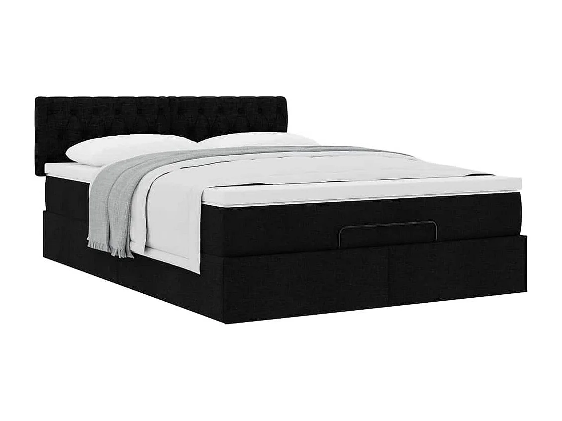 Cama otomana com colchão 140x190 cm tecido preto