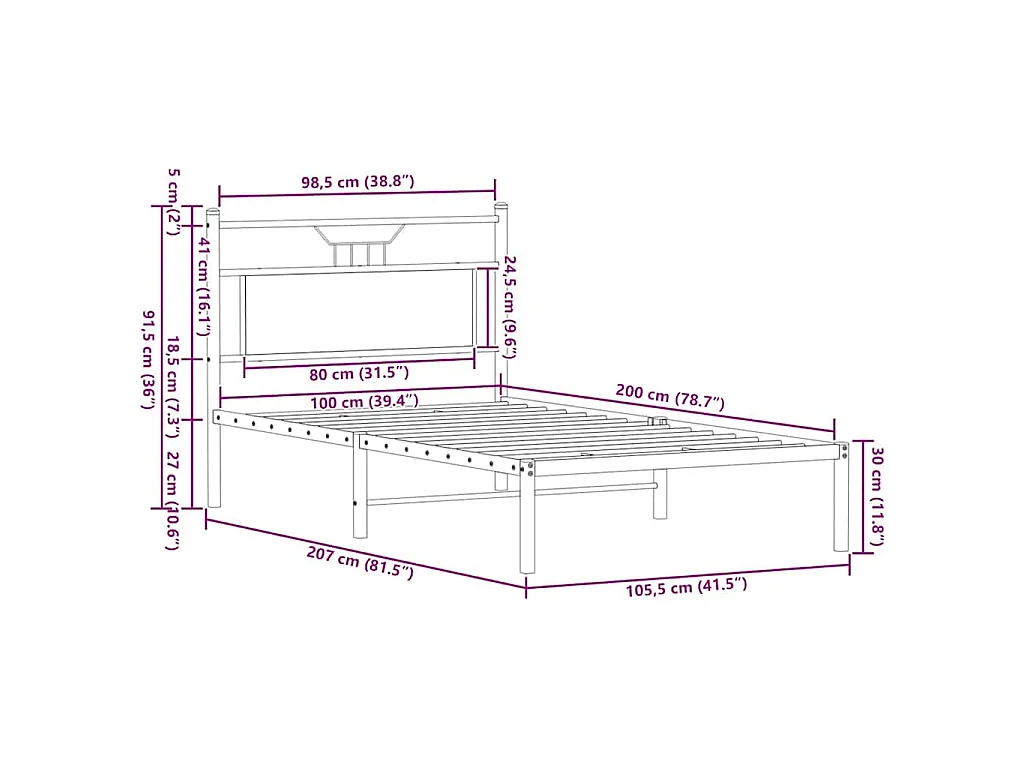 Cadre de lit sans matelas chêne marron 100x200 cm