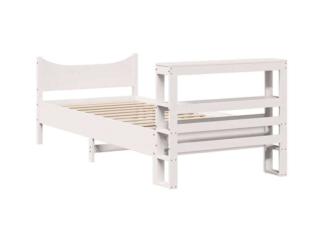 Massivholzbett mit Kopfteil Weiß 90x190 cm Kiefer