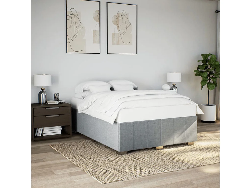 Estrutura de cama sem colchão 140x190 cm tecido cinzento-claro