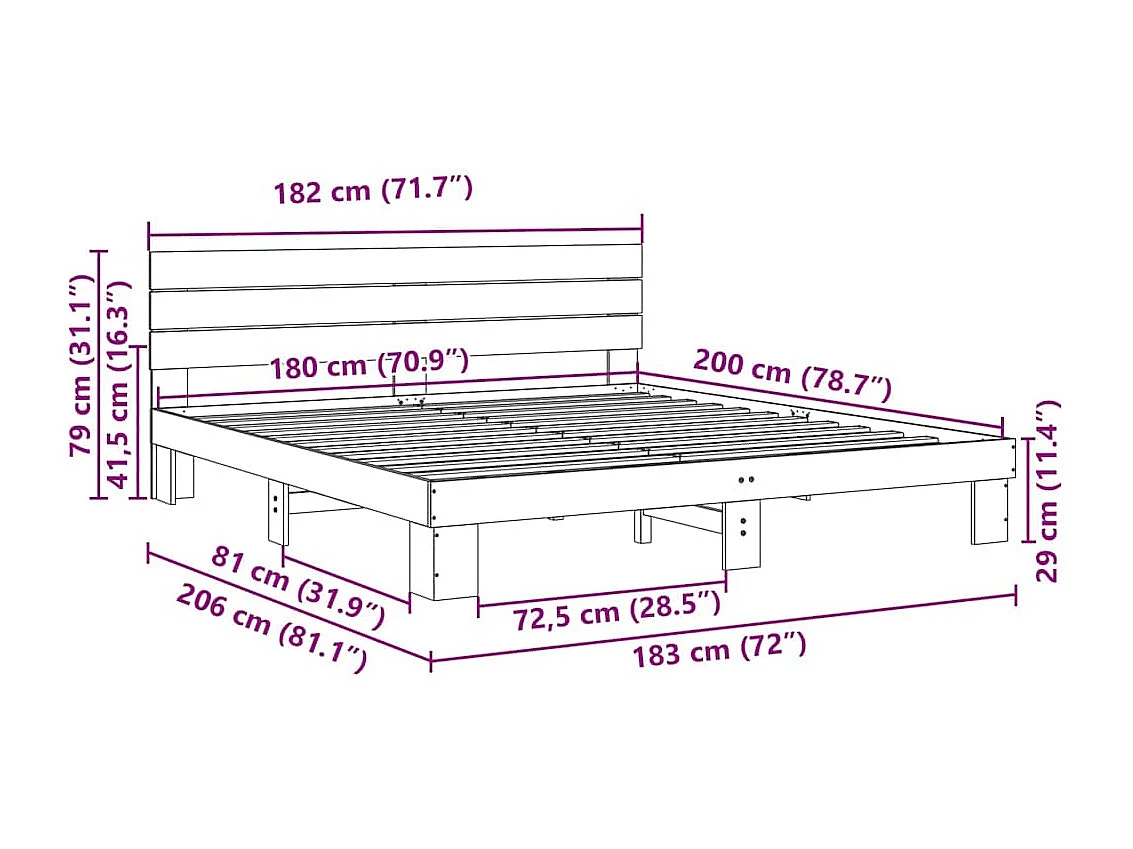 Massivholzbett mit Kopfteil ohne Matratze 180x200 cm Eichenholz