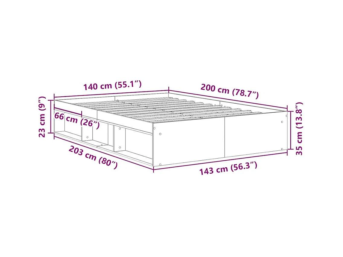 Bettgestell ohne Matratze Artisan-Eiche 140x200cm Holzwerkstoff