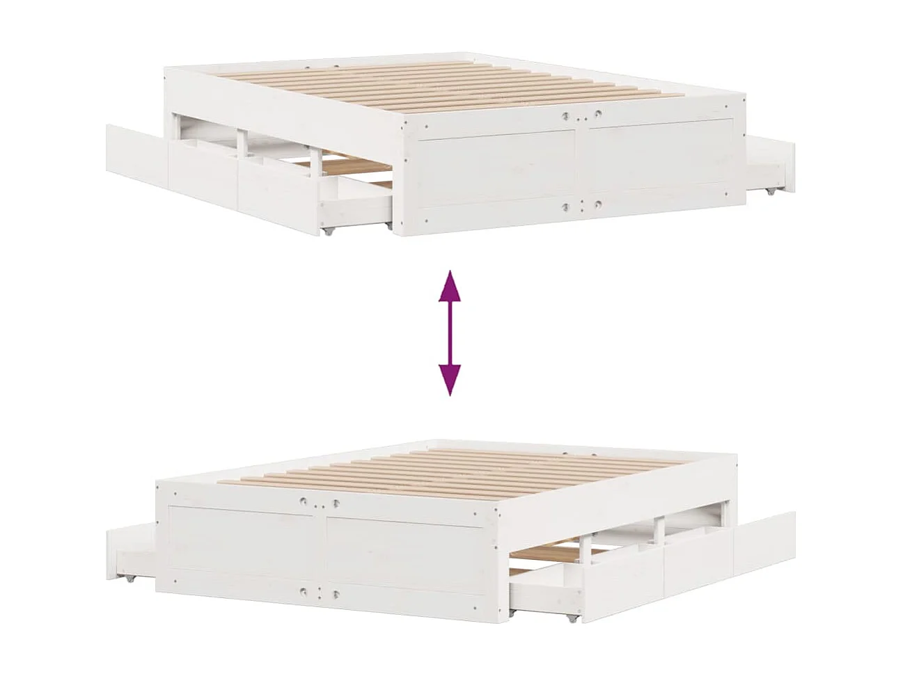 Cadre de lit sans matelas avec tiroirs blanc 140x200cm bois pin