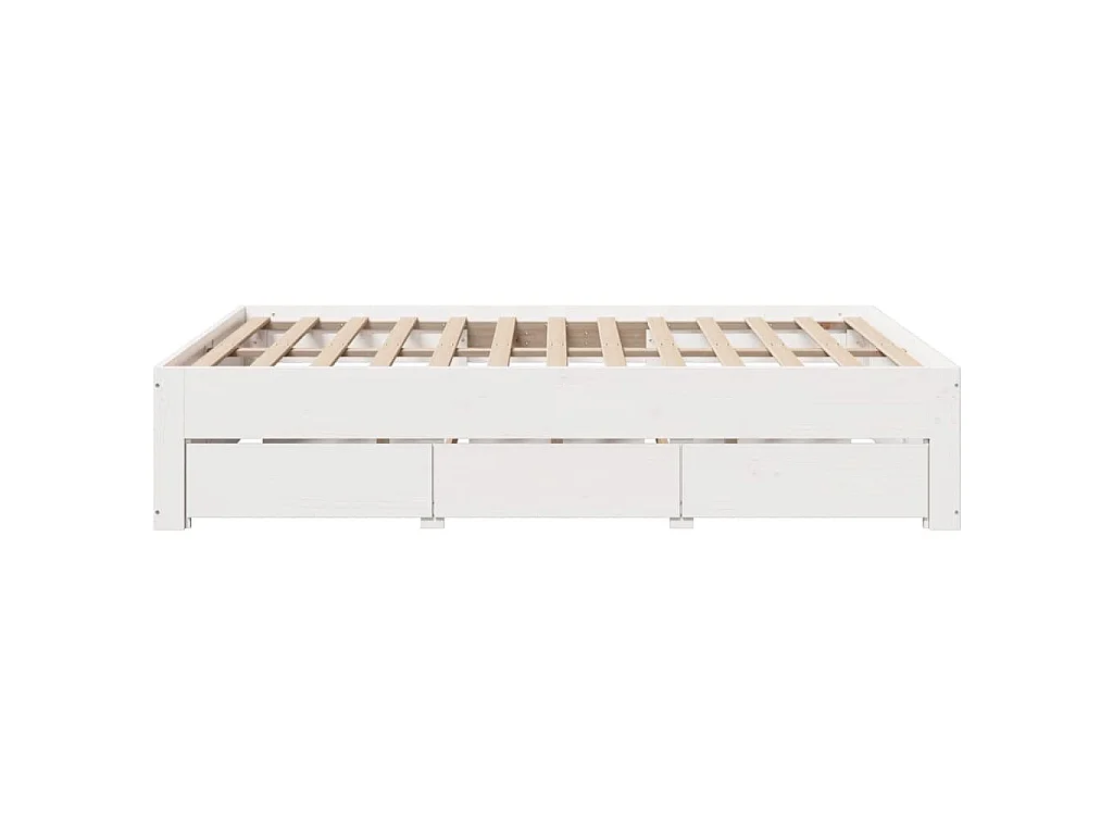 Cadre de lit sans matelas avec tiroirs blanc 140x200cm bois pin