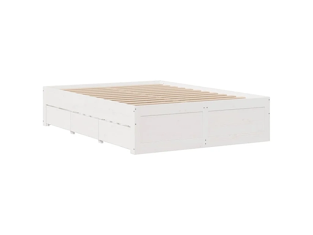 Cadre de lit sans matelas avec tiroirs blanc 140x200cm bois pin