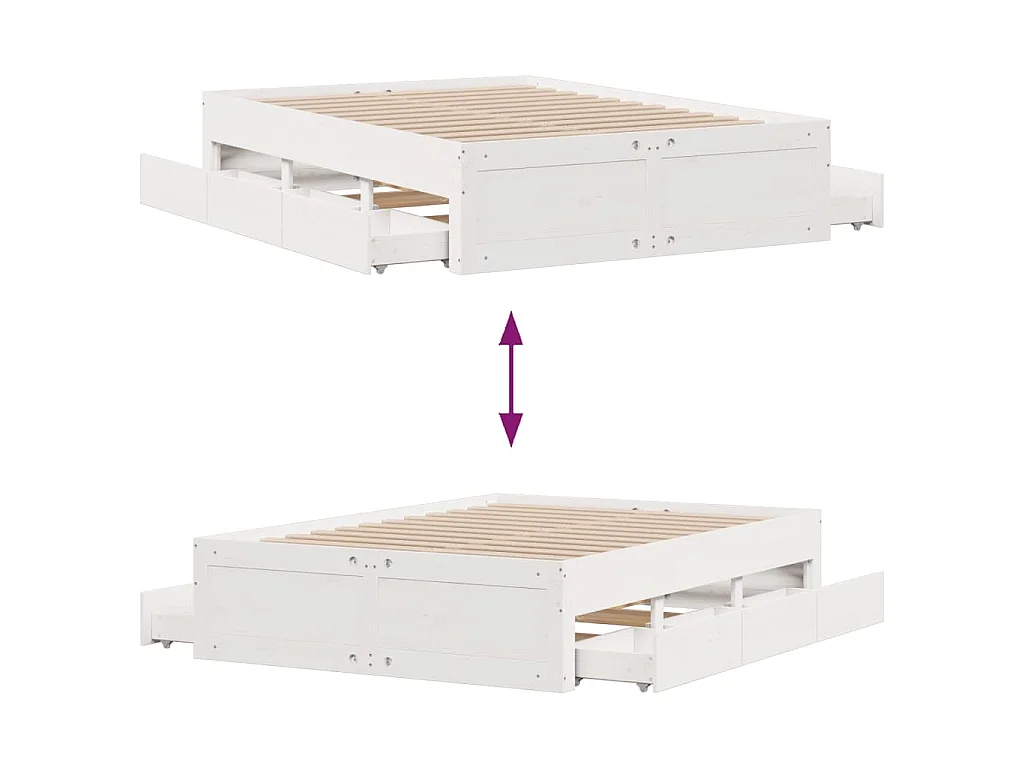 Cadre de lit sans matelas avec tiroirs blanc 140x200cm bois pin
