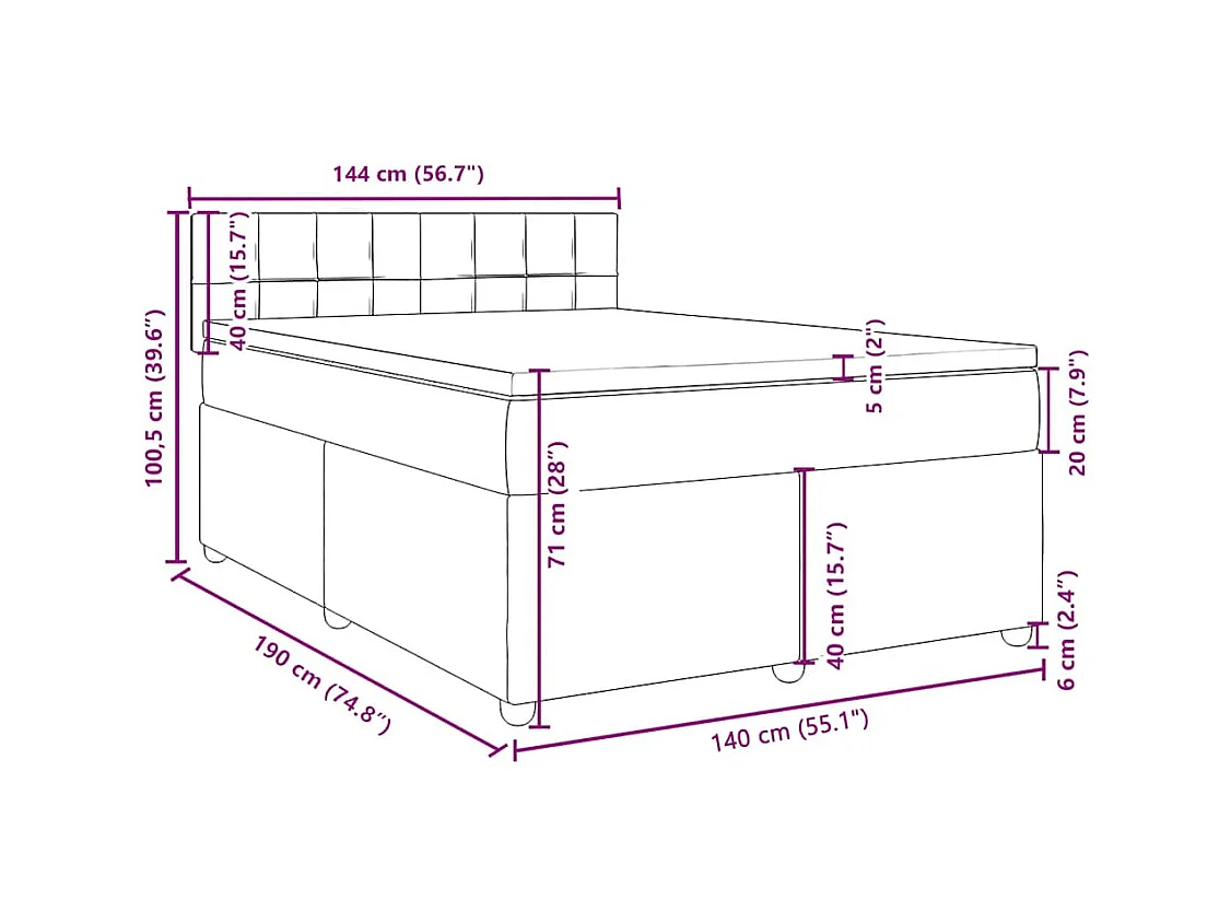 Sommier à lattes de lit avec matelas Taupe 140x190 cm Tissu