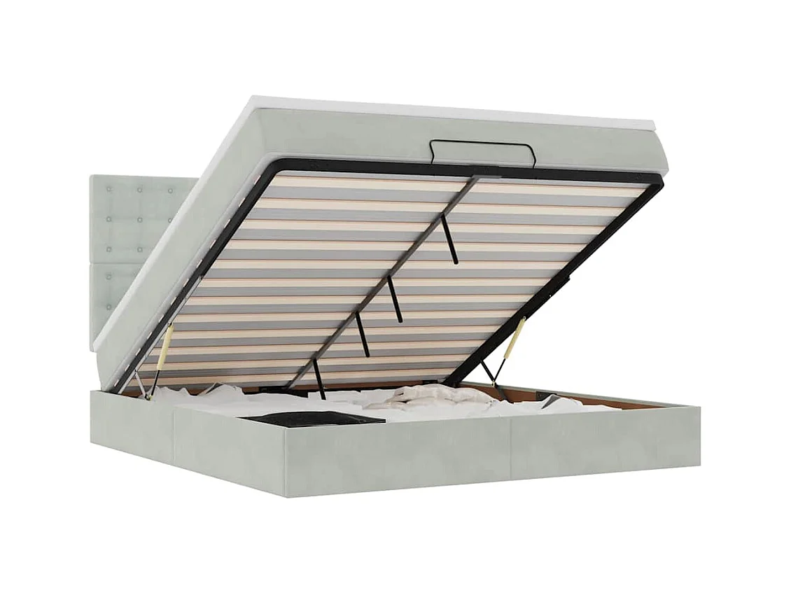 Ottoman bed met matrassen en LED's 160x200cm fluweel lichtgrijs