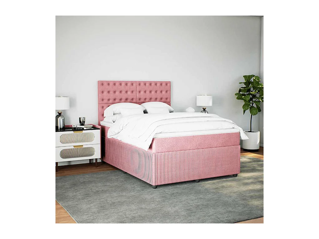Boxspringbett mit Matratze Rosa 140x200 cm Samt