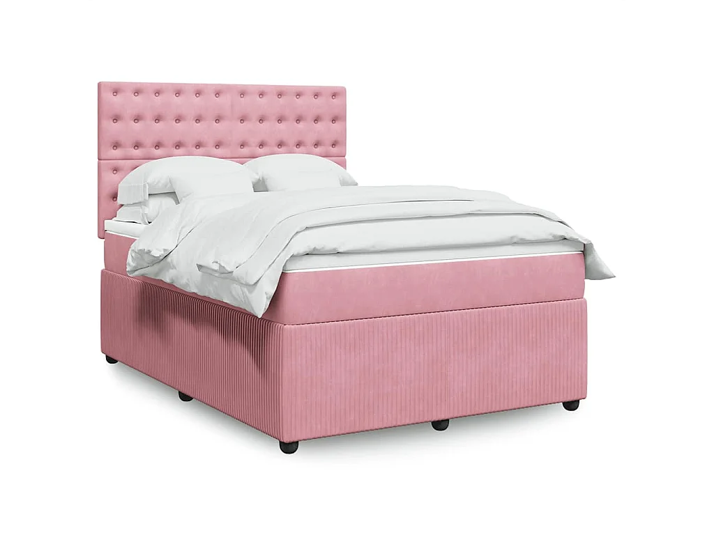 Boxspring met matras fluweel roze 140x200 cm
