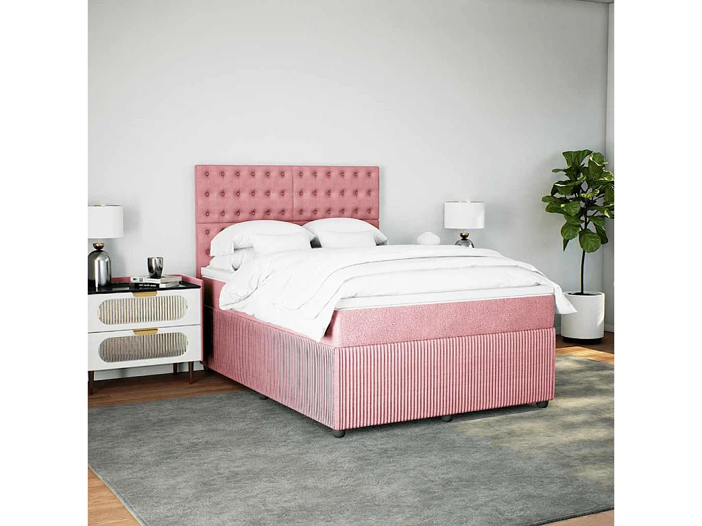 Boxspring met matras fluweel roze 140x200 cm