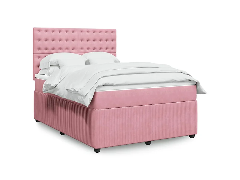 Boxspring met matras fluweel roze 140x200 cm