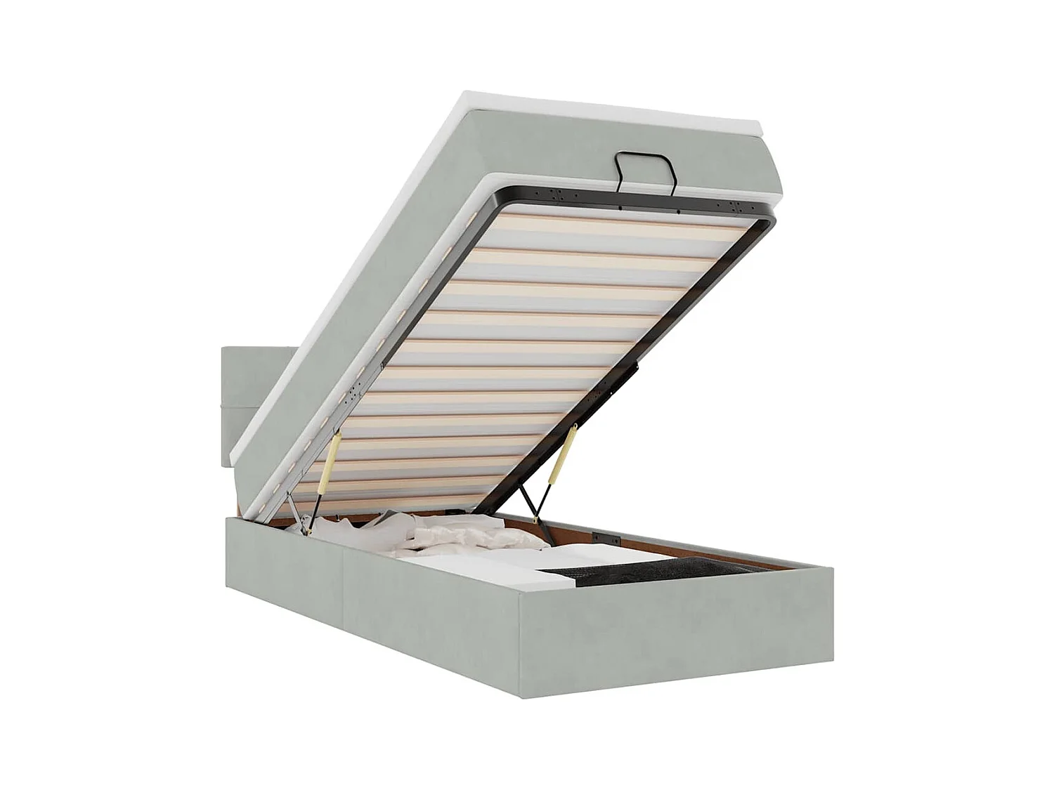 Estrutura cama otomana colchão 90x200 cm veludo cinzento claro