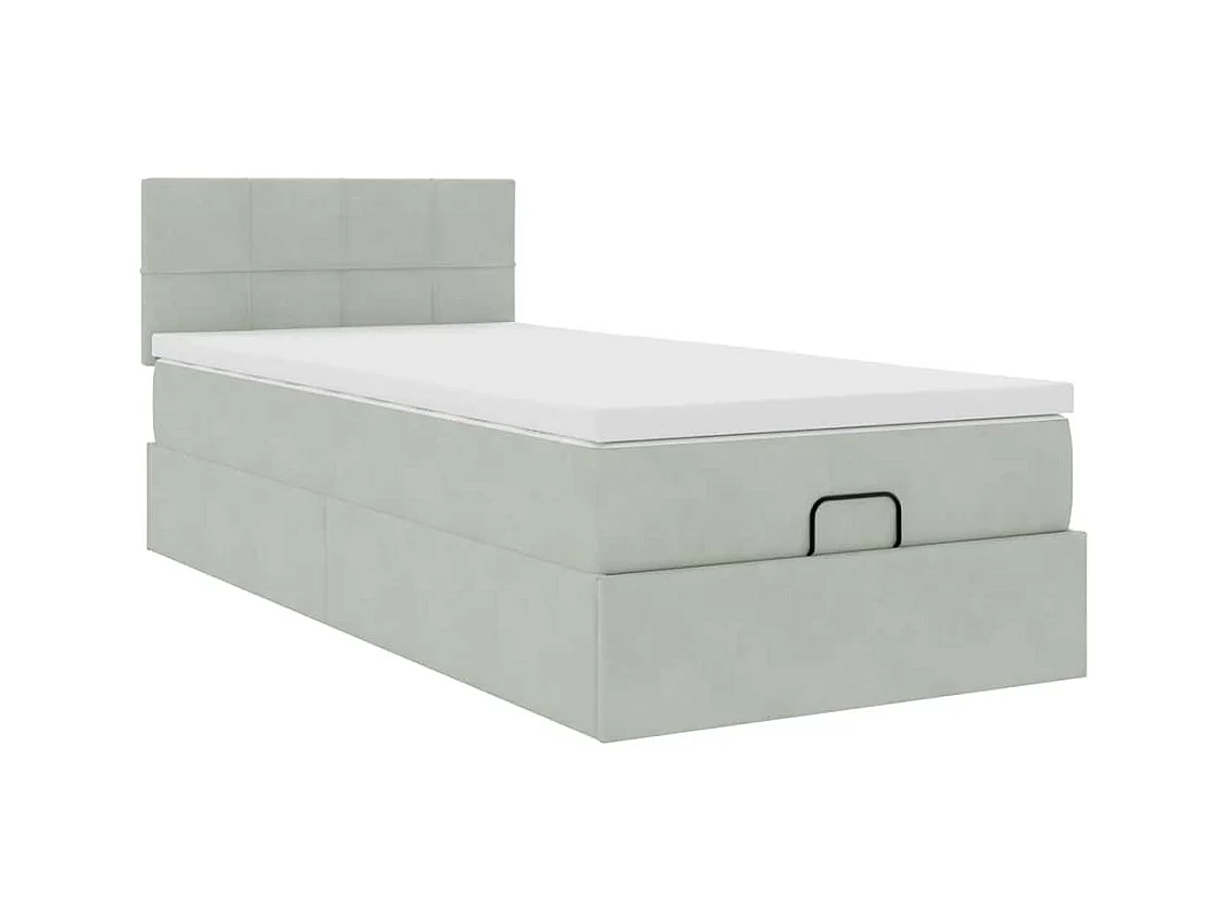 Estrutura cama otomana colchão 90x200 cm veludo cinzento claro