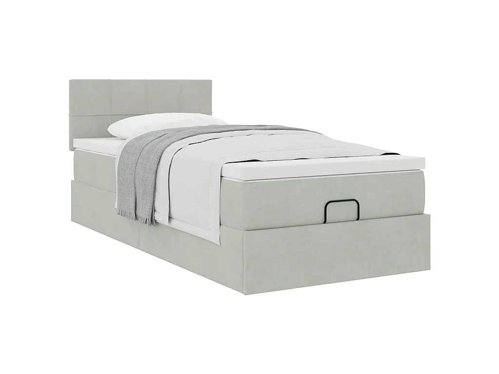 Ottoman-Bett mit Matratze Hellgrau 90x200 cm Samt