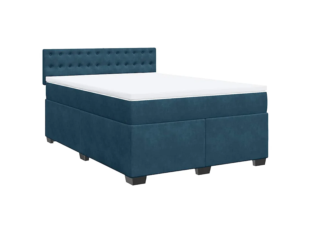 Giroletto a Molle con Materasso Blu Scuro 140x190 cm in Velluto