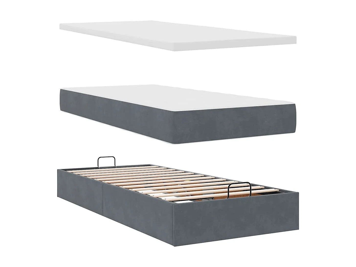 moldura de cama otomana  com colchão cinza escuro veludo