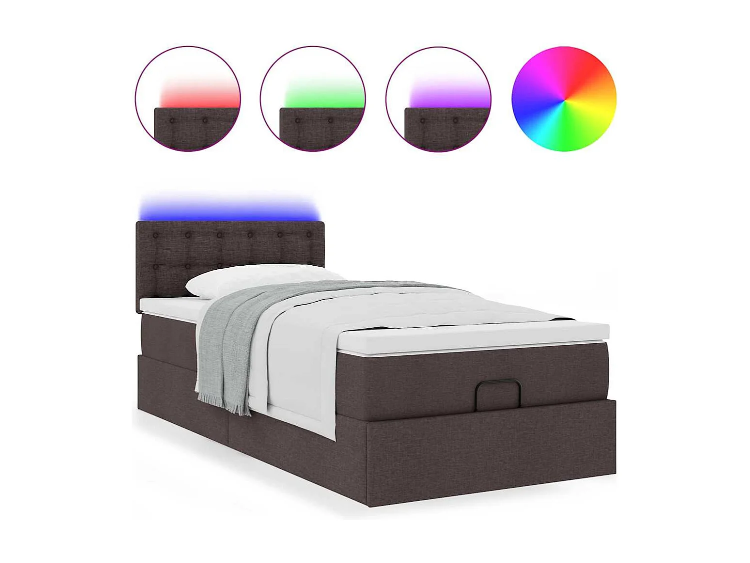 Pouf Letto con Materasso e LED Marrone Scuro 90x200 cm Tessuto