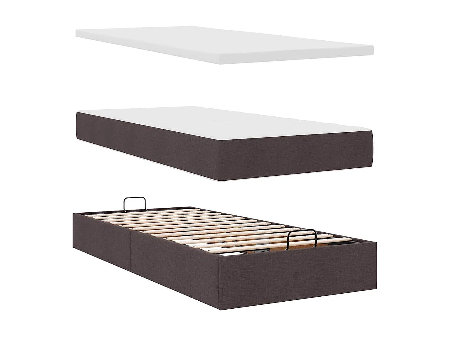 Pouf Letto con Materasso e LED Marrone Scuro 90x200 cm Tessuto