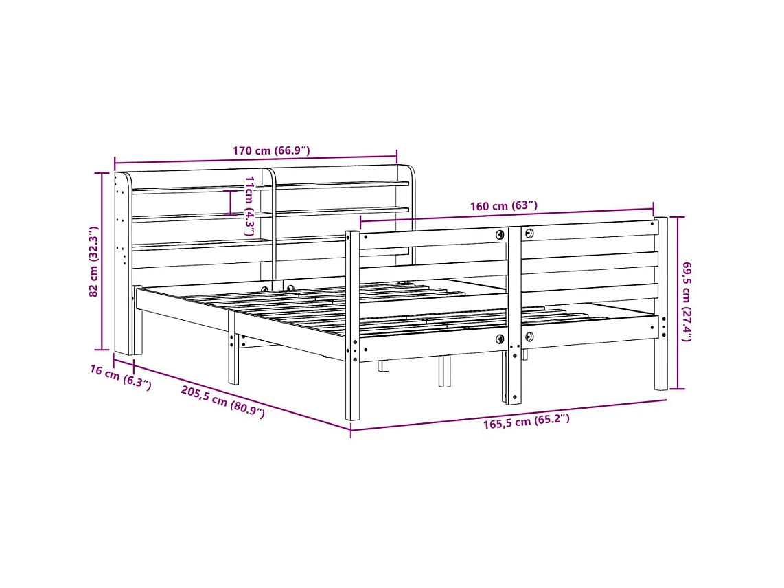 Cadre de lit avec tête de lit sans matelas blanc 160x200 cm